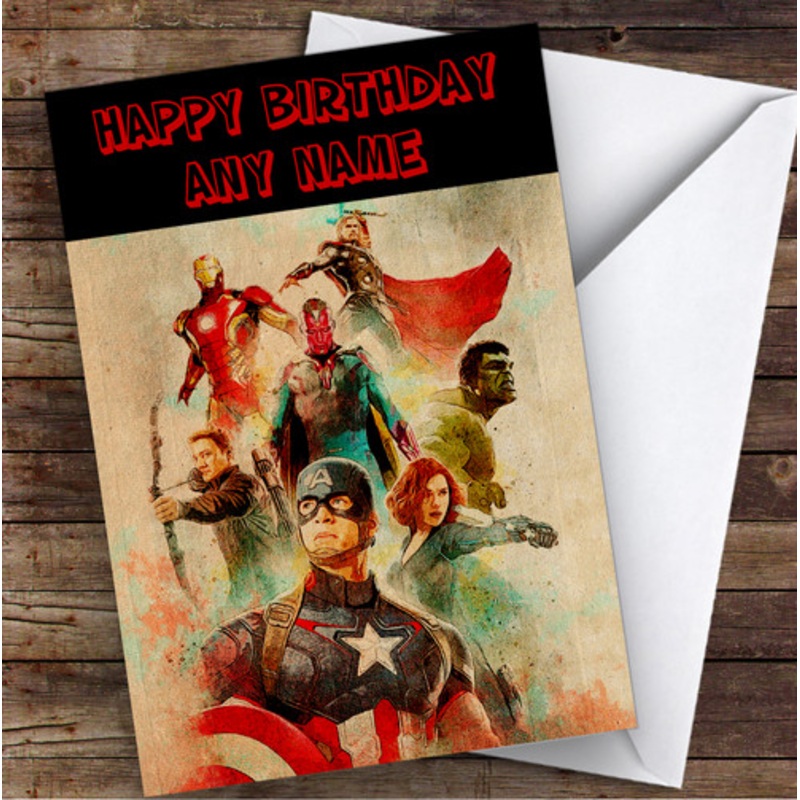 The Avengers Vintage Watercolour Children’s Kids Personalised Birthday Card – The Card Zoo
