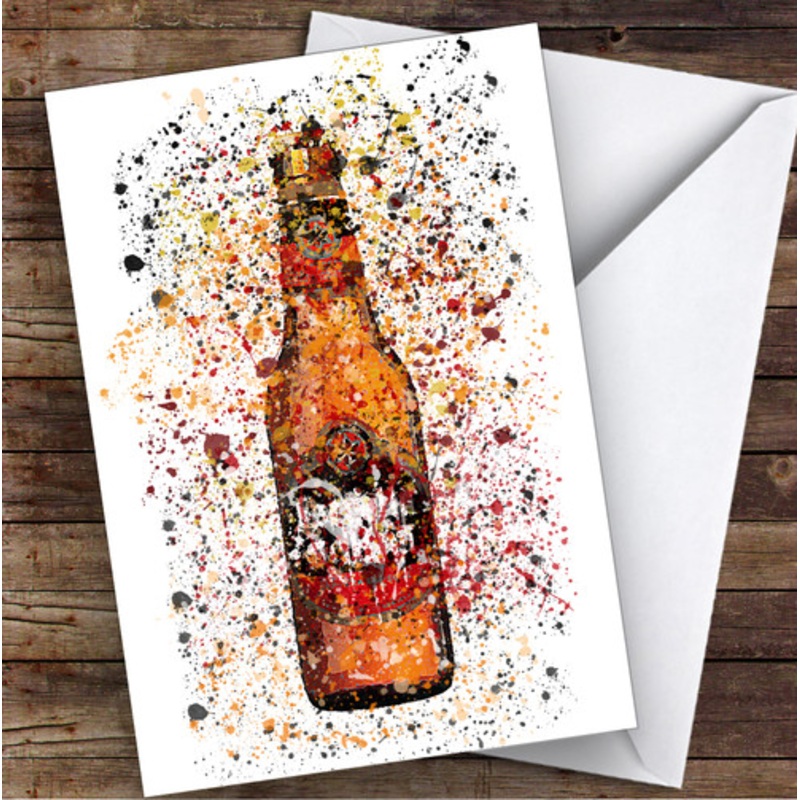 Watercolour Splatter Spanish Star Red Beer Bottle Personalised Birthday Card – The Card Zoo