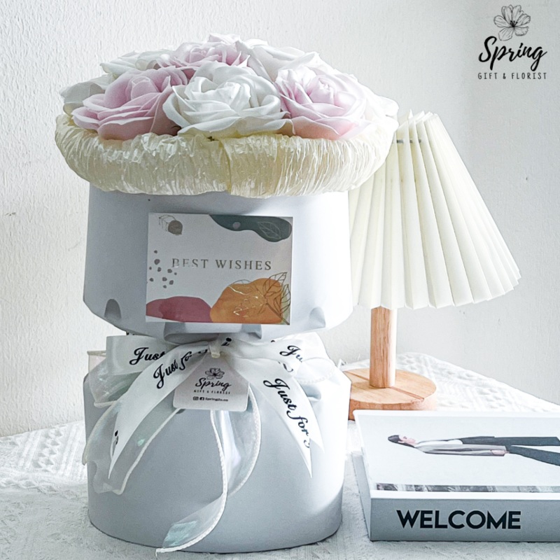 White-Pink Rose Artificial Soap Flower Bouquet (Klang Valley Delivery Only)