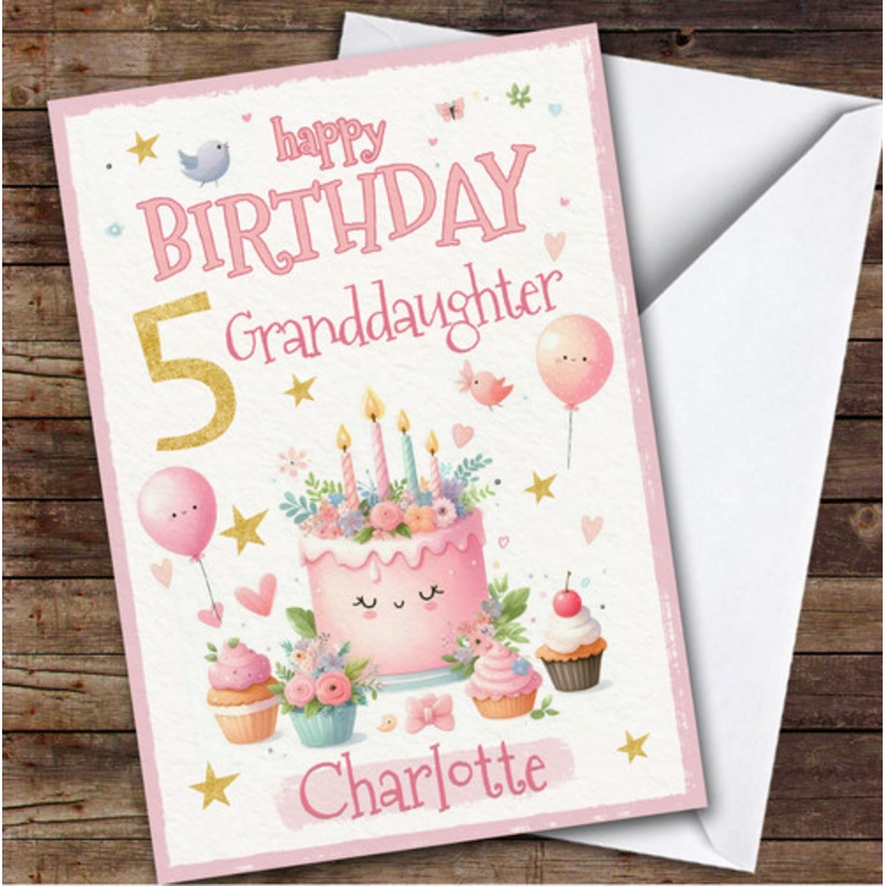 5th Granddaughter Pink Cake Custom Personalised Birthday Card – The Card Zoo