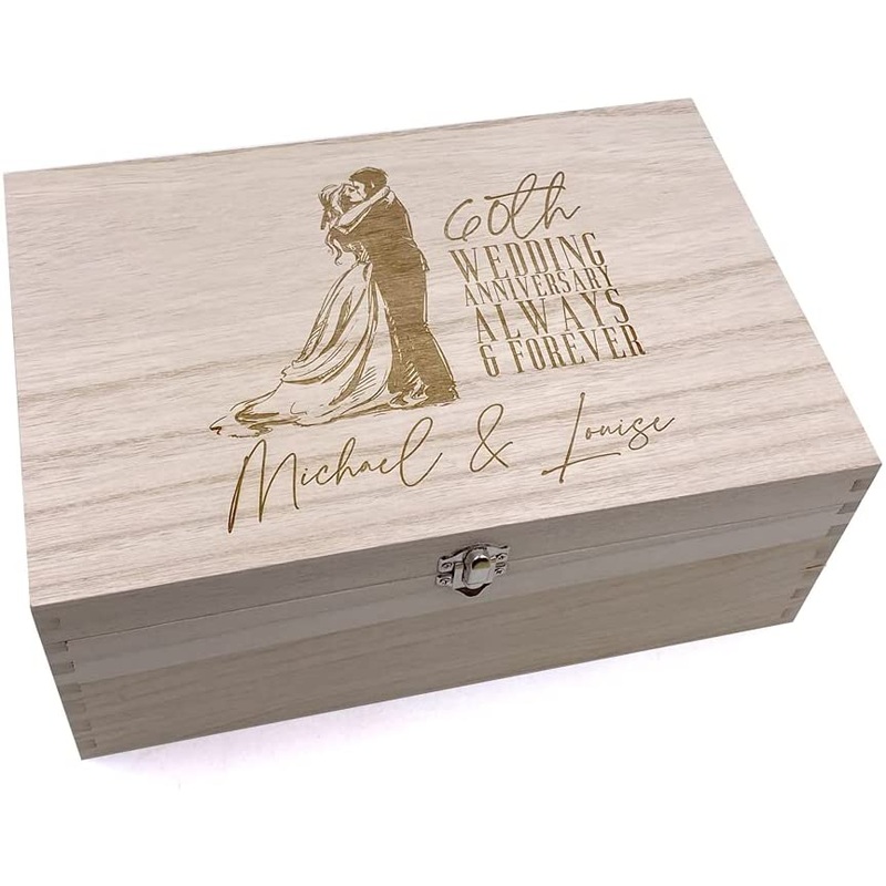 60th Wedding Anniversary Gift Personalised Wooden Memory Keepsake Box
