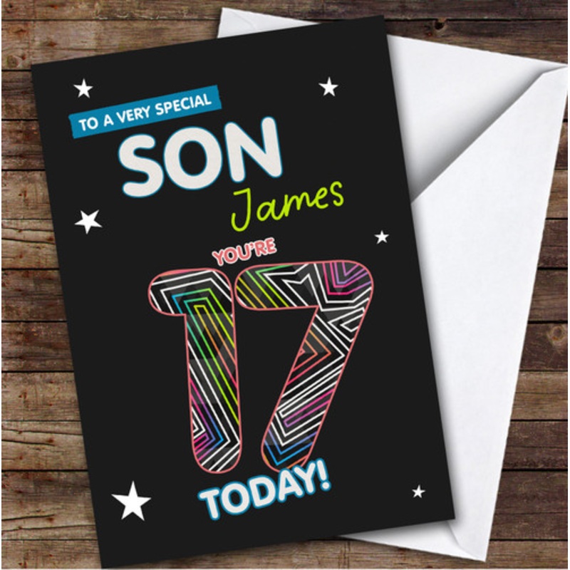 Black Funky 17th Son Teenager Boys Custom Personalised Birthday Card – The Card Zoo