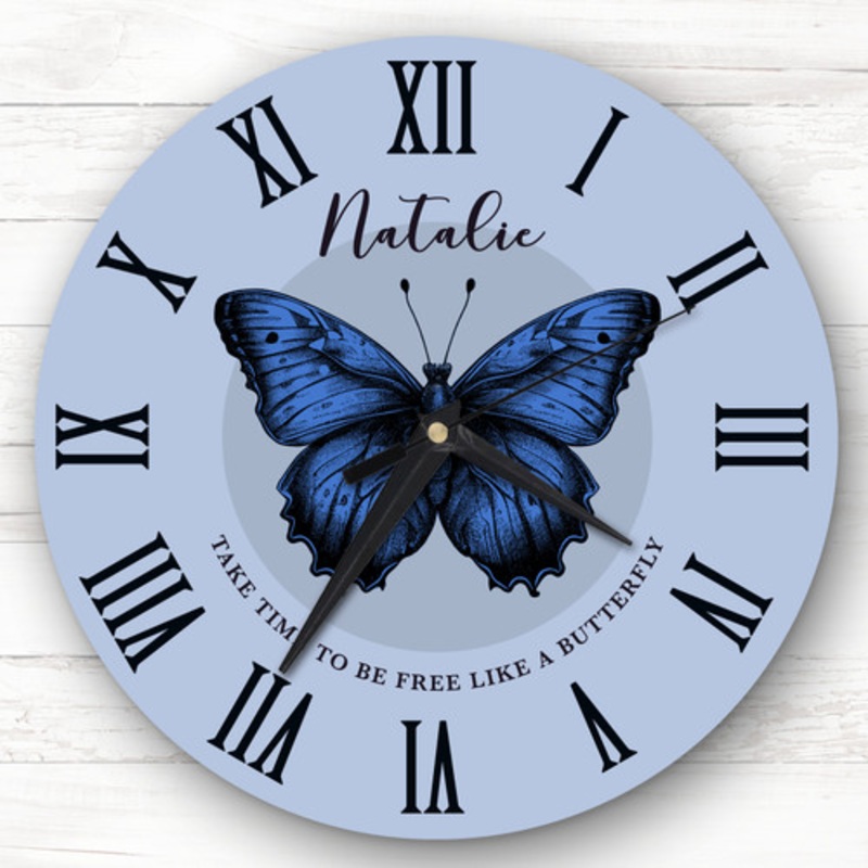 Blue Butterfly Be Free Personalised Gift Personalised Clock – The Card Zoo