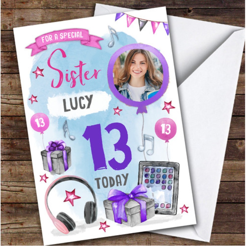 Girl’s Music Headphones Online Photo Sister 13th Birthday Personalised Card – The Card Zoo