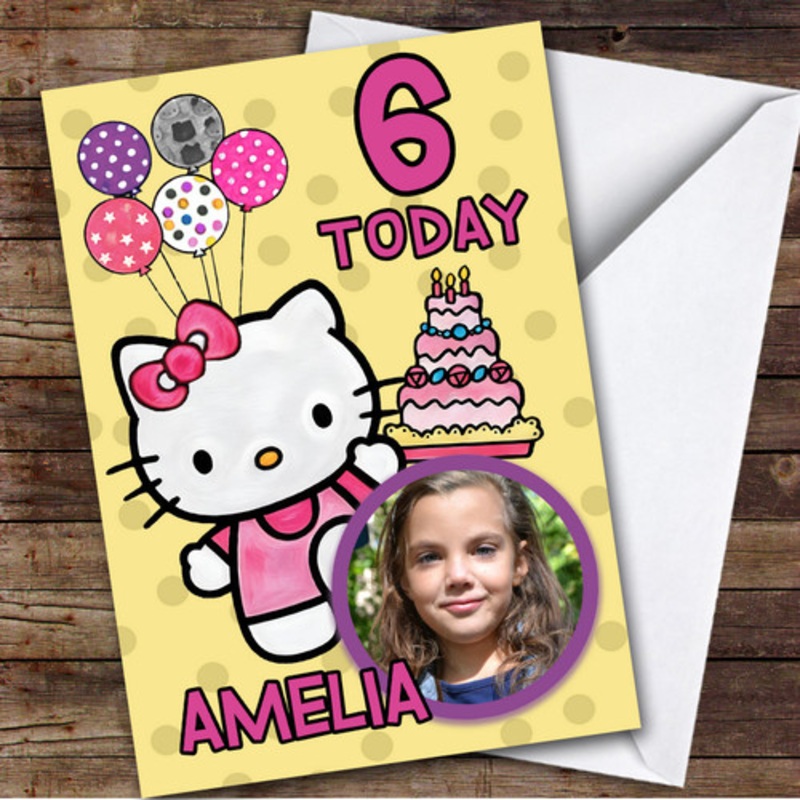 Hello Kitty Cake Yellow Photo Any Age Children’s Personalised Kid’s Birthday Card – The Card Zoo