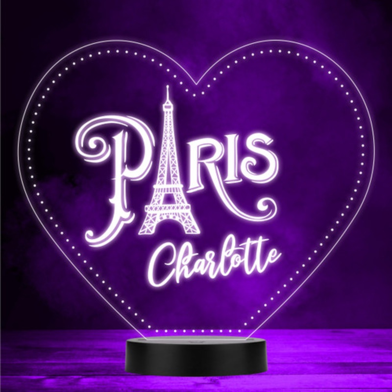 Paris City Eiffel Tower Heart Led Lamp Personalised Gift Night Light – The Card Zoo