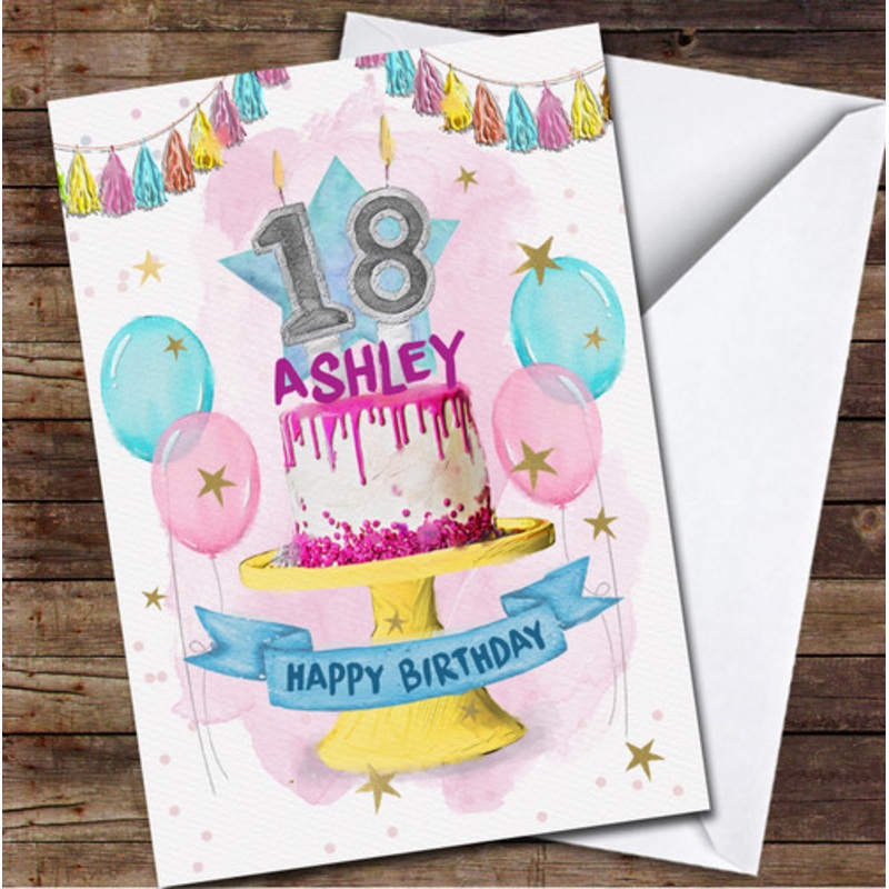18th Eighteenth Pink Drip Teenager Cake Balloons Personalised Birthday Card – The Card Zoo
