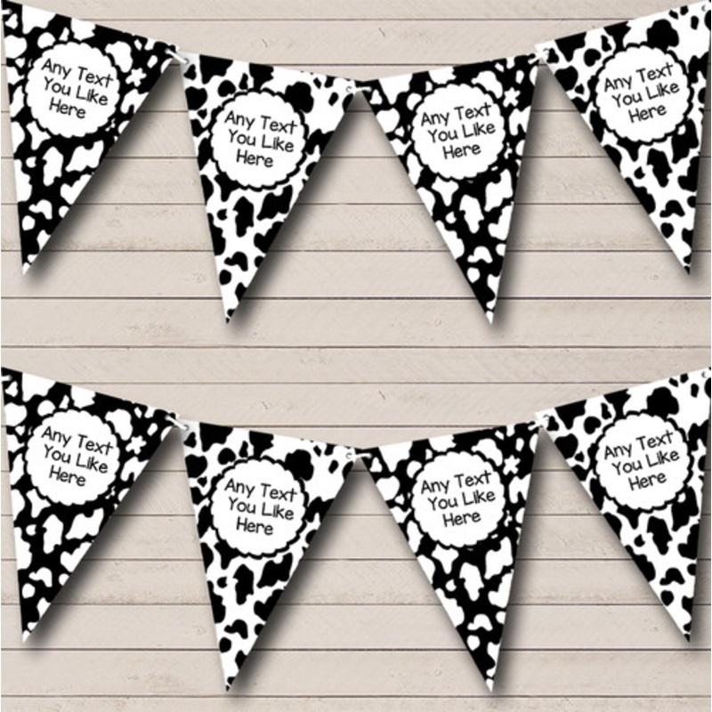 Cow Print Animal Black And White Personalised Birthday Party Bunting – The Card Zoo
