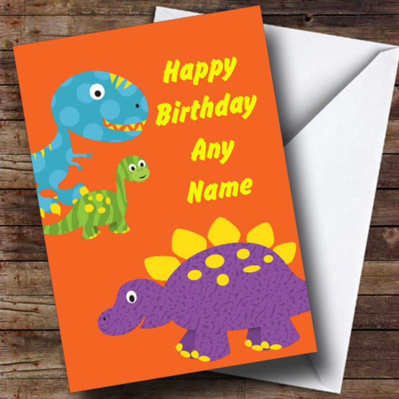 Cute Dinosaurs Orange Personalised Birthday Card – The Card Zoo