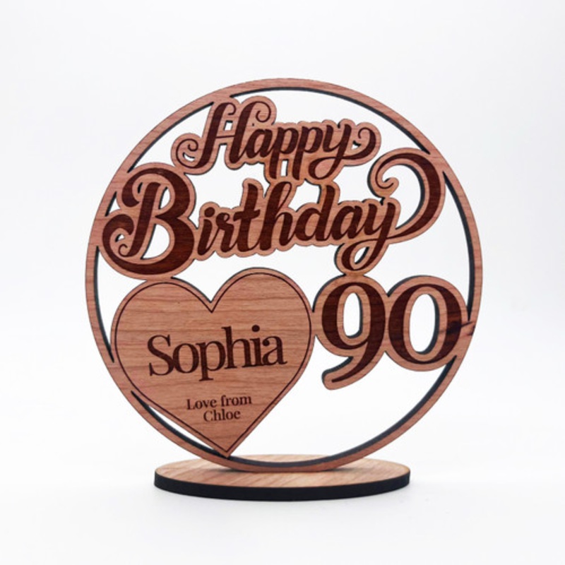 Engraved Wood 90th Happy Birthday Milestone Age Heart Keepsake Personalised Gift – The Card Zoo