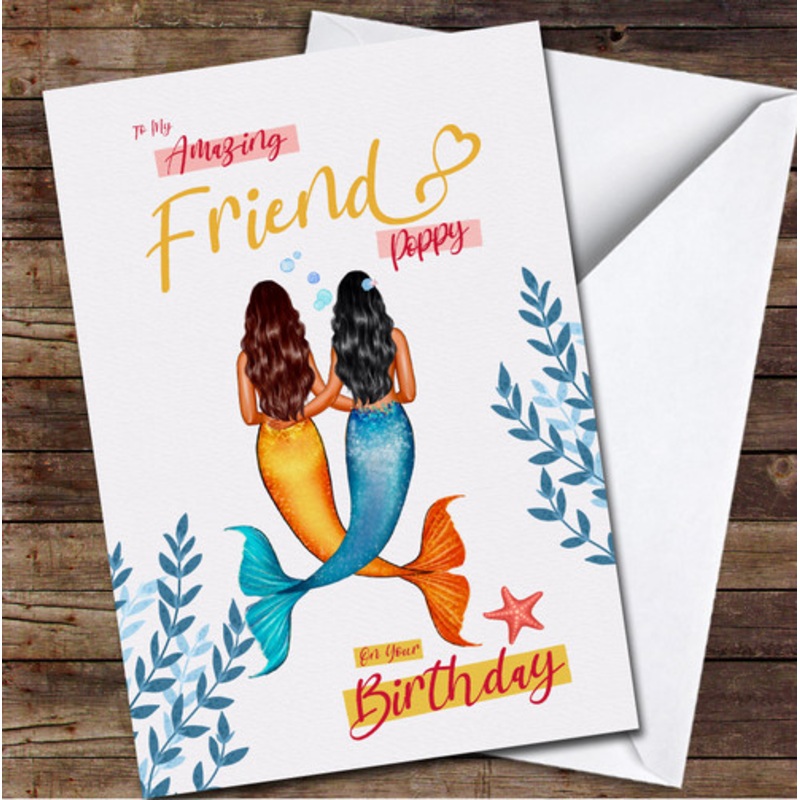 Friend Mermaid Best Friends Any Text Personalised Birthday Card – The Card Zoo