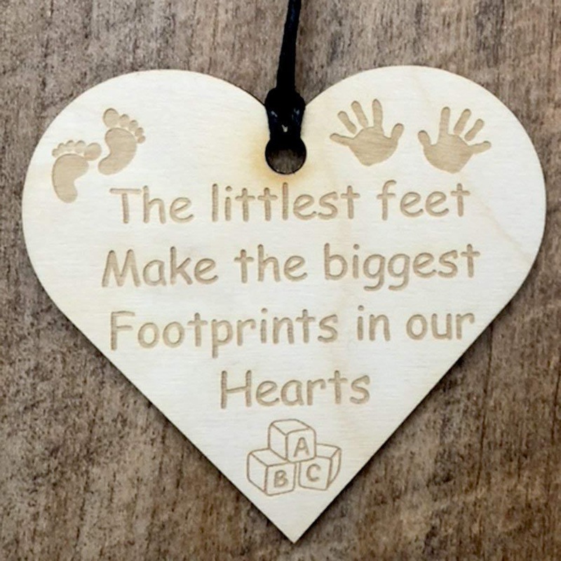 The Littlest Feet Make The Biggest Footprints Baby Wooden Plaque Gift