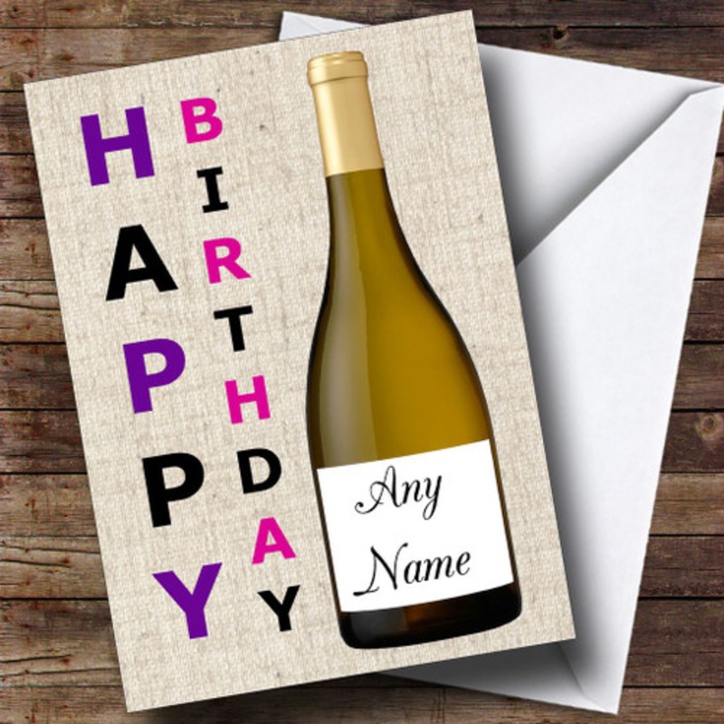 White Wine Bottle Personalised Birthday Card – The Card Zoo