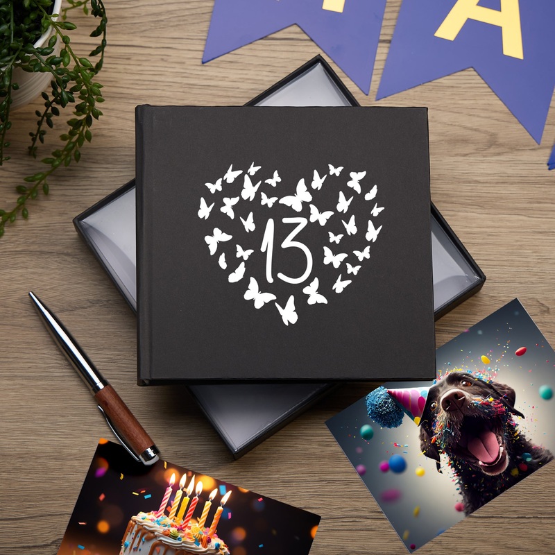 13th Birthday Black Photo Album Gift With Butterflies 50 x 6 x 4 Photos