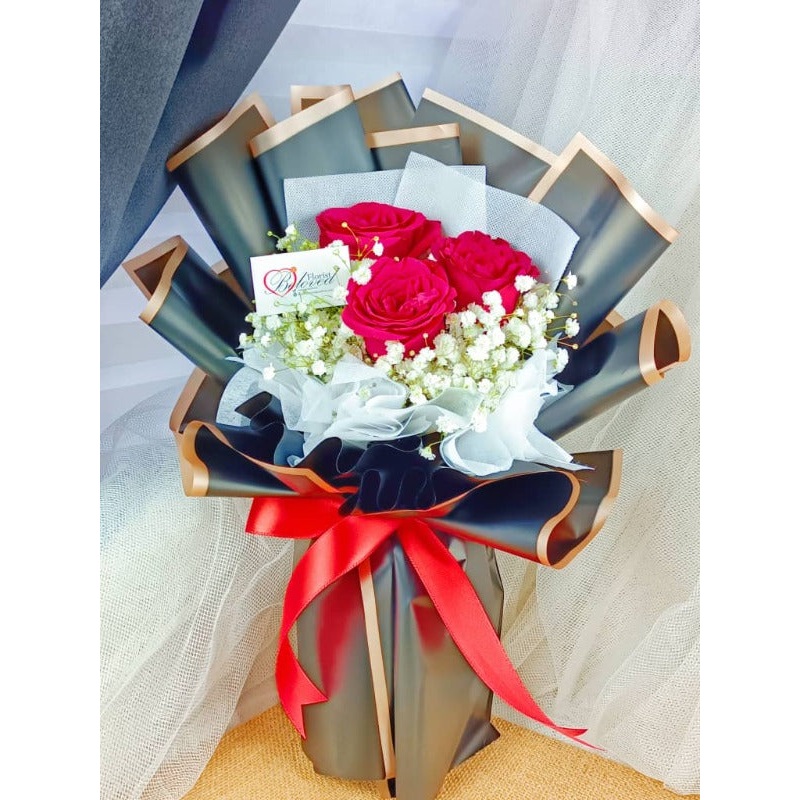 3 Stalks Fresh Roses Bouquet (Klang Valley Delivery)