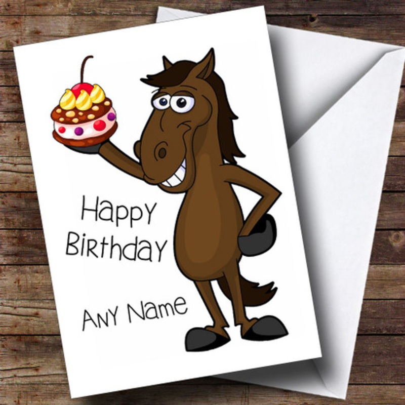 Cartoon Horse and Cake Personalised Birthday Card – The Card Zoo