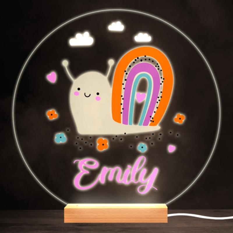 Cute Rainbow Snail Colourful Round Personalised Gift LED Lamp Night Light – The Card Zoo