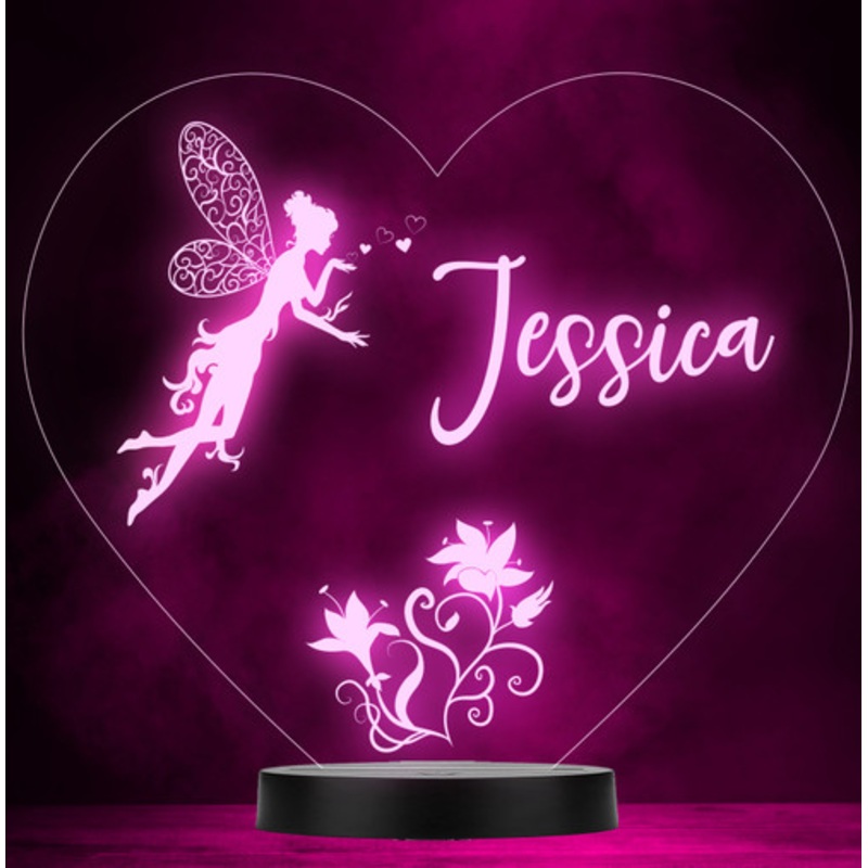 Girls Fairy Heart Floral Personalised Gift Colour Change Led Lamp Night Light – The Card Zoo