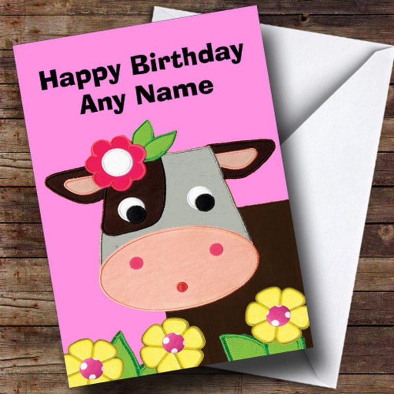 Pink Cute Cow Personalised Birthday Card – The Card Zoo