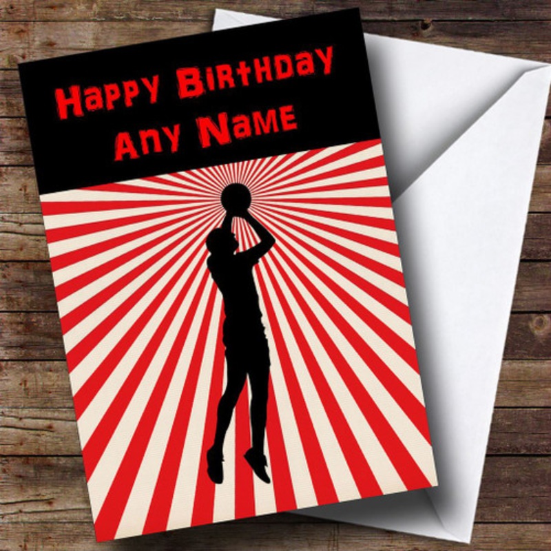 Red Stripy Basketball Personalised Birthday Card – The Card Zoo