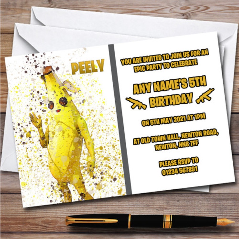 Splatter Art Gaming Fortnite Peely Children’s Birthday Party Invitations – The Card Zoo