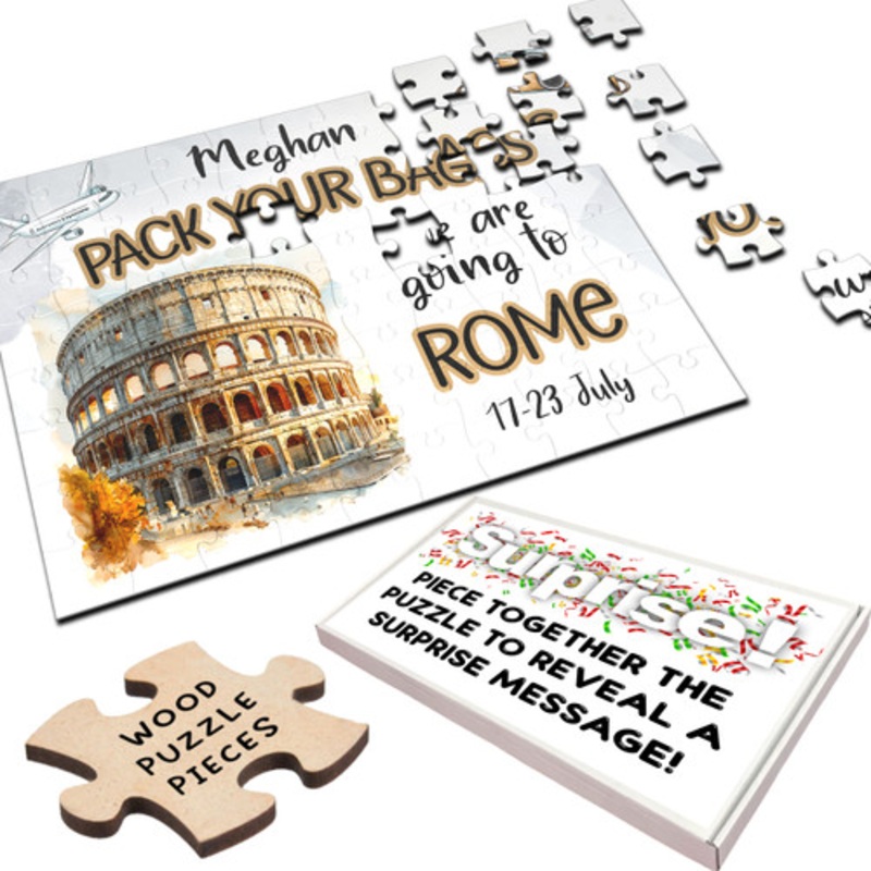 Surprise Holiday Gift Going To Rome Custom Personalised Wooden Jigsaw Puzzle – The Card Zoo