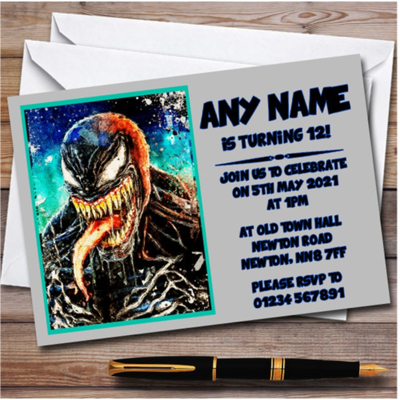 Venom Marvel Comic Character Personalised Children’s Birthday Party Invitations – The Card Zoo