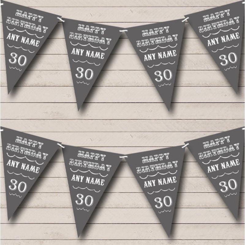 Vintage Text Any Age Birthday Grey Personalised Birthday Party Bunting – The Card Zoo