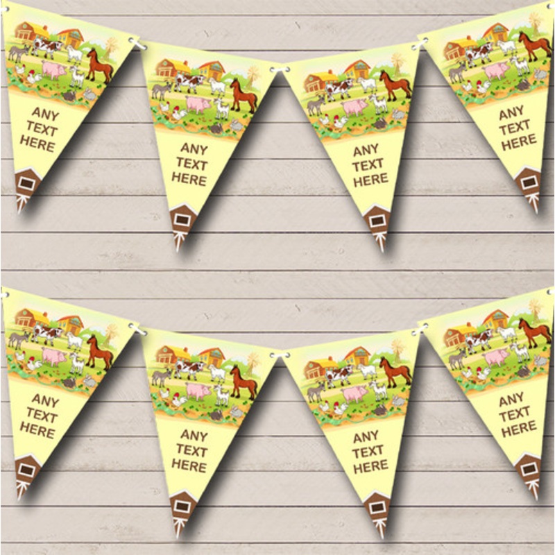 Farmyard Farm Animals Barn Yellow Personalised Children’s Party Bunting – The Card Zoo