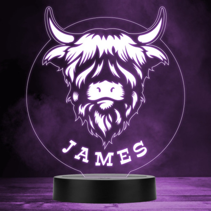 Fluffy Highland Cow Colour Changing Personalised Gift LED Lamp Night Light – The Card Zoo
