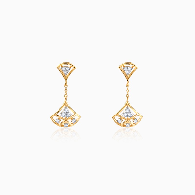 Gold Floral Bud Drop Diamond Earrings