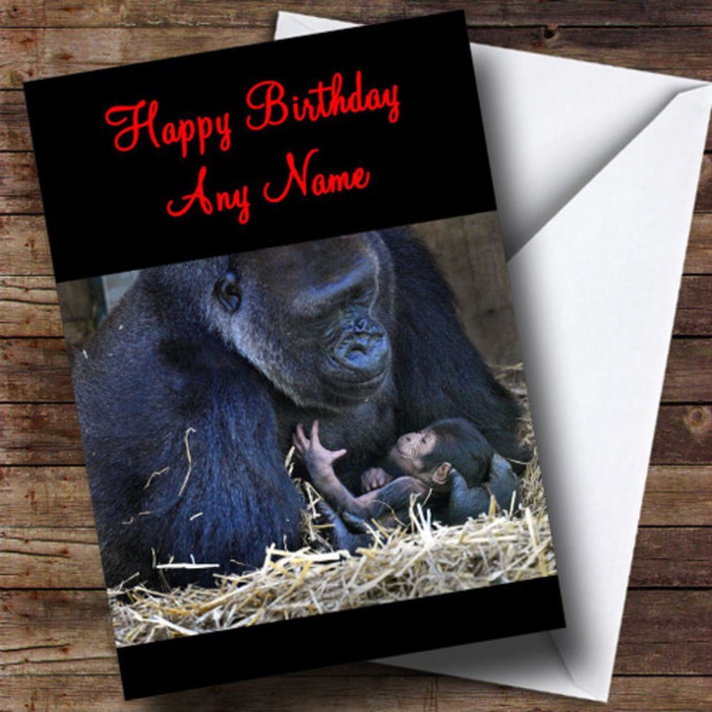 Gorilla Cuddling Baby Personalised Birthday Card – The Card Zoo