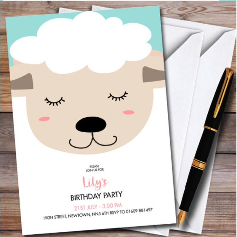 Modern Minimal Sheep Lamb Face Children’s Birthday Party Invitations – The Card Zoo