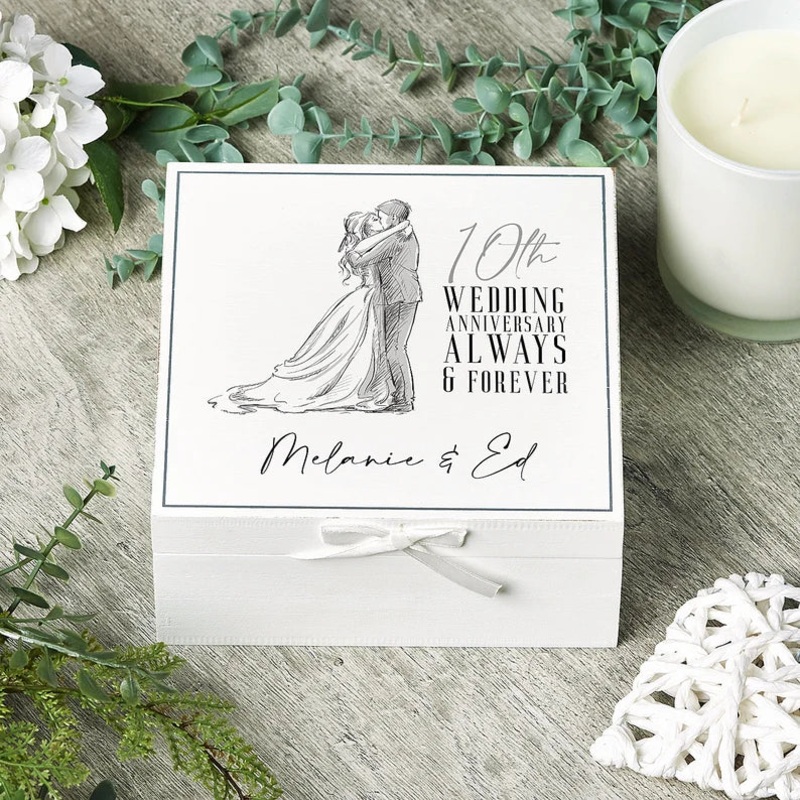 Personalised 10th Anniversary Vintage Wooden Box Keepsake Gift