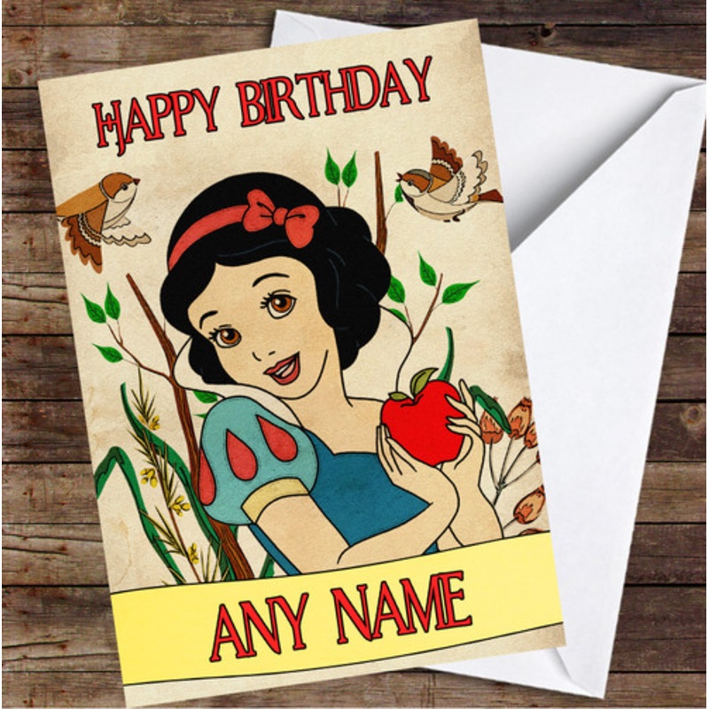 Snow White Retro Birds And Apple Personalised Birthday Card – The Card Zoo