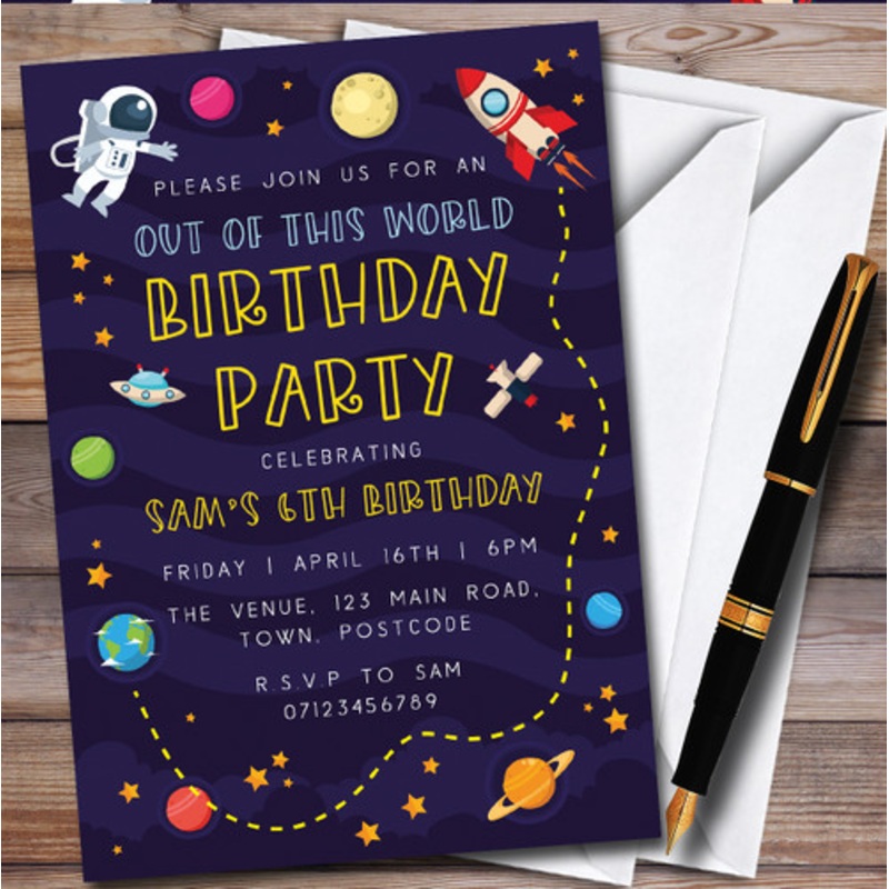 Space Planets Rocket Astronaut Children’s Birthday Party Invitations – The Card Zoo