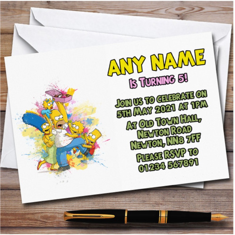 The Simpsons Splatter The Simpsons Family Children’s Birthday Party Invitations – The Card Zoo