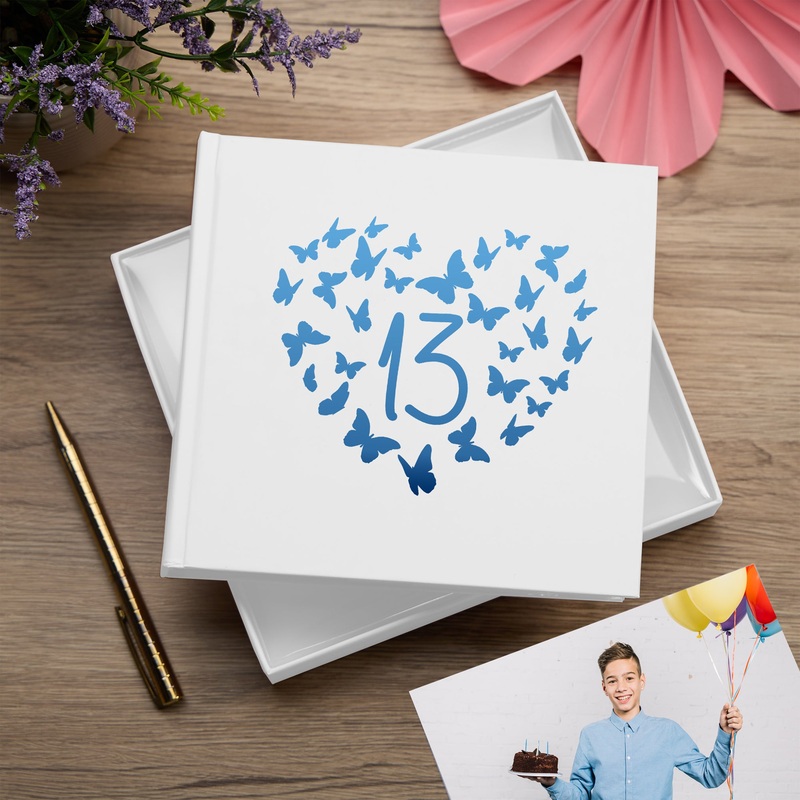 13th Birthday White Photo Album Gift With Butterflies 50 x 6×4 Photos
