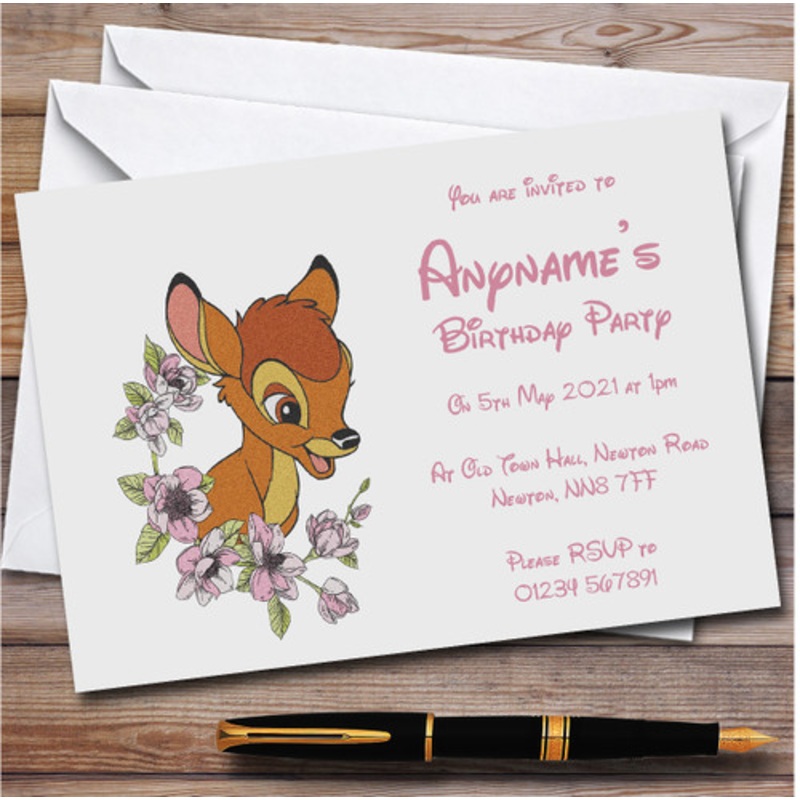 Bambi Grey Vintage Personalised Children’s Kids Birthday Party Invitations – The Card Zoo