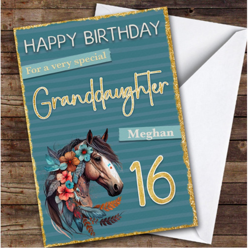 Granddaughter 16th Floral Horse Riding Fan Teenager Personalised Birthday Card – The Card Zoo