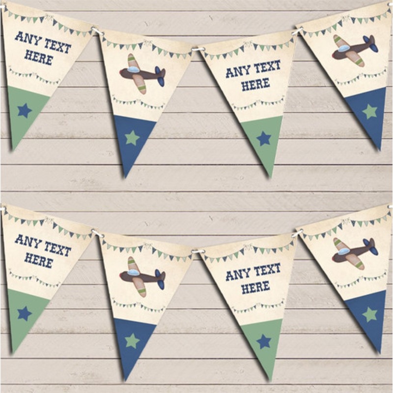Green and Blue Vintage Plane Children’s Birthday Bunting Garland Party Banner – The Card Zoo