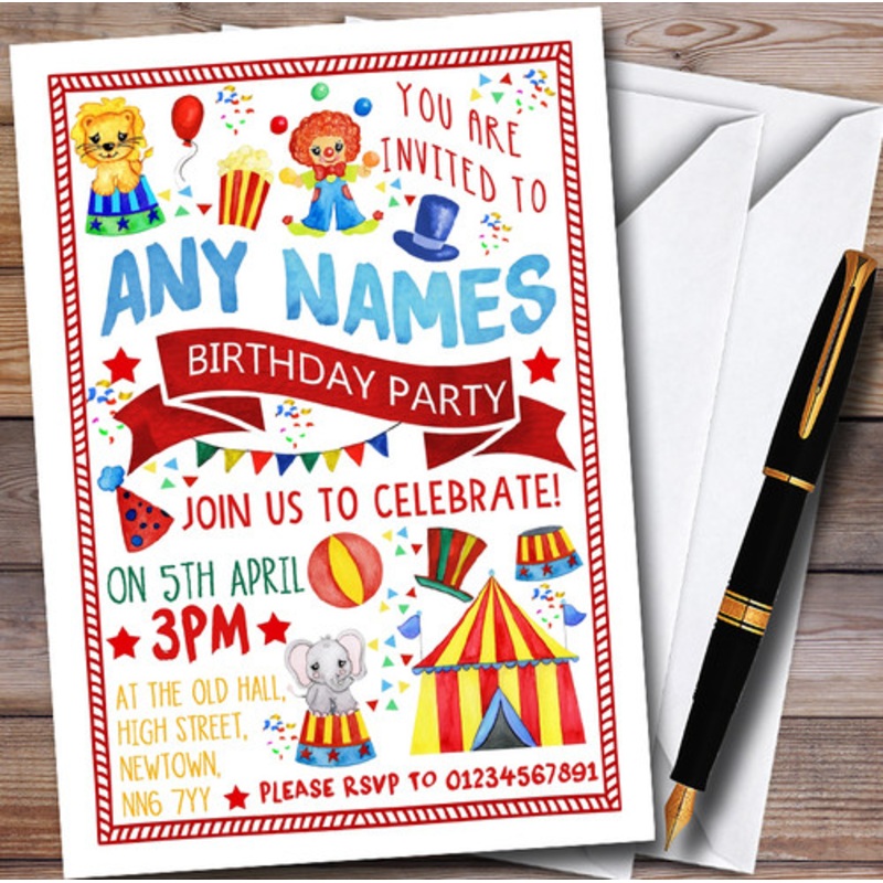 Kids Circus Carnival Clown Personalised Children’s Birthday Party Invitations – The Card Zoo