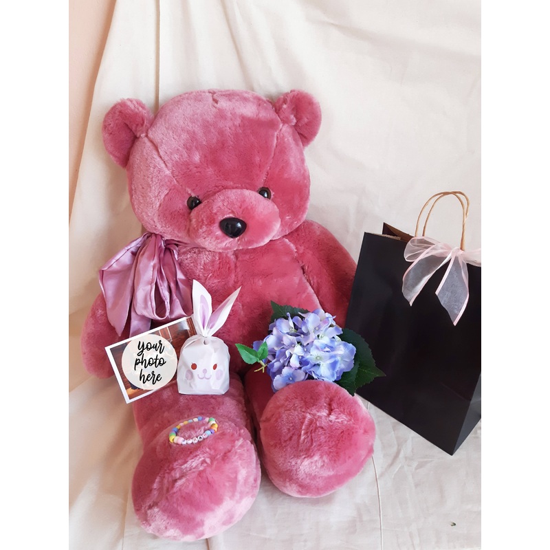 Super Soft Purple Bear with Personalized Candy Bracelet, Chocolate Gift Pack and a 4R photo printed on Glossy Photo Paper (Klang Valley Delivery)