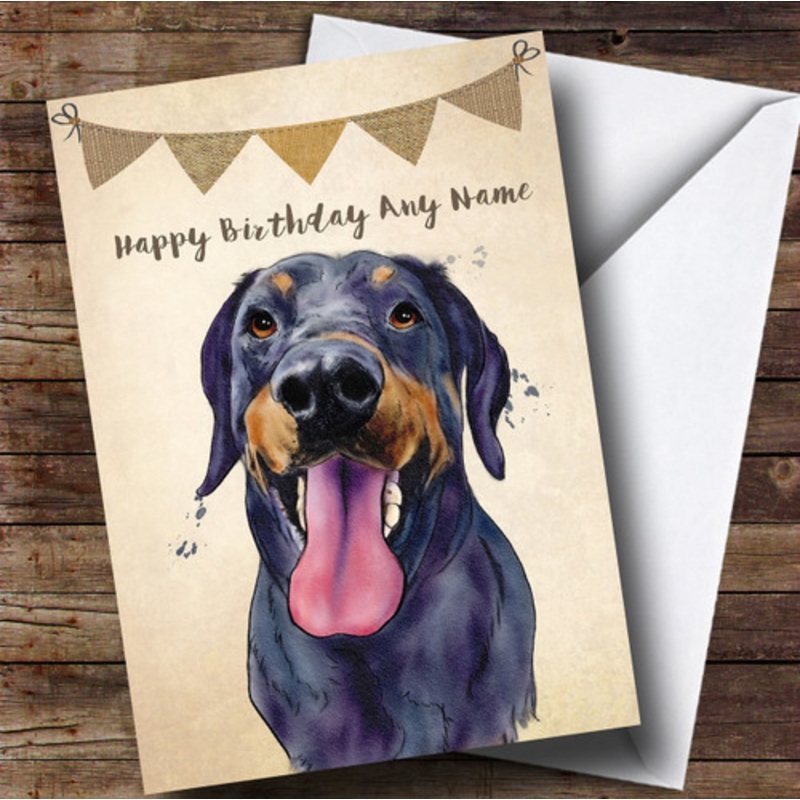 Vintage Burlap Bunting Dog Doberman Personalised Birthday Card – The Card Zoo
