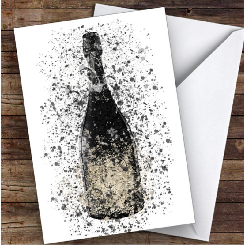 Watercolour Splatter Vintage Dark Champagne Bottle Personalised Birthday Card – The Card Zoo