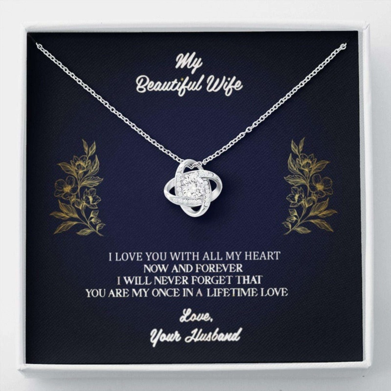 Wife Necklace, To My Wife From Husband Personalized Love Knot Necklace, Gift For ValentineS Day Message Card