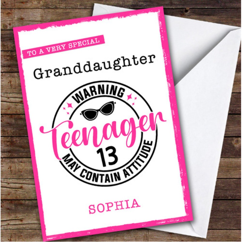 13th Granddaughter Pink Teenager Custom Personalised Birthday Card – The Card Zoo