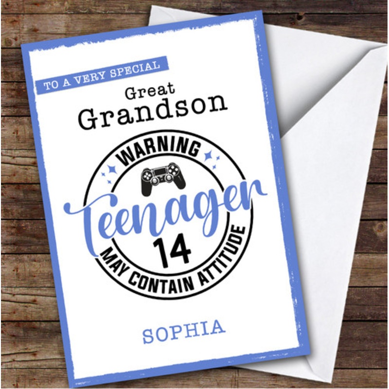 14th Great Grandson Blue Teenager Boys Custom Personalised Birthday Card – The Card Zoo