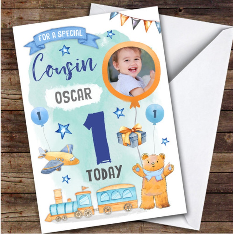 Baby Toys Gift Photo Cousin 1st Custom Personalised Birthday Card – The Card Zoo