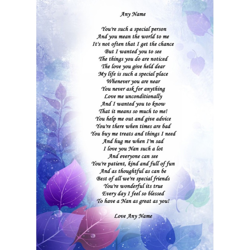 Blue Purple Nan Personalised Poem Certificate – The Card Zoo
